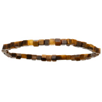 Bracelet élastique composé de véritables pierres œil de tigre de forme cubique.