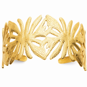 Bracelet manchette ouvert composé de fleurs en acier chirurgical 316L doré.