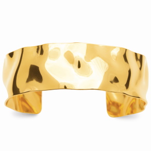 Bracelet manchette ouvert martelé en acier chirurgical 316L doré.