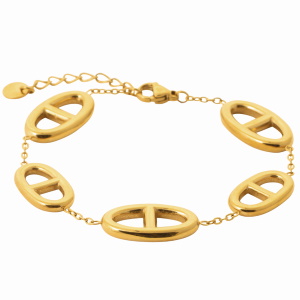 Bracelet avec grains de café en acier chirurgical 316L doré. Fermoir mousqueton avec 3 cm de rallonge.