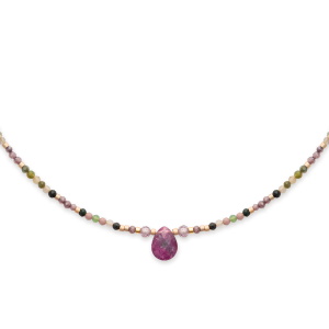 Collier composé de perles cylindriques en acier chirurgical 316L doré et de perles en véritable pierre naturelle. Fermoir mousqueton avec 5 cm de rallonge.