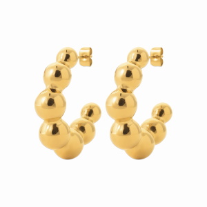 Boucles d'oreilles créoles boules en acier chirurgical 316L doré.