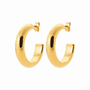 Boucles d'oreilles créoles ouvertes fil rond en acier chirurgical 316L doré.