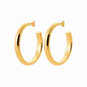 Boucles d'oreilles créoles ouvertes fil rond en acier chirurgical 316L doré.