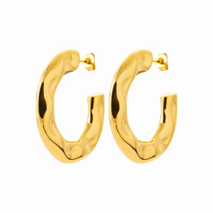 Boucles d'oreilles créoles ouvertes martelées en acier chirurgical 316L doré.
