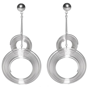 Boucles d'oreilles composées de deux pendants spirales en acier argenté.