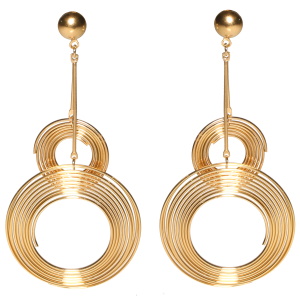 Boucles d'oreilles composées de deux pendants spirales en acier doré.
