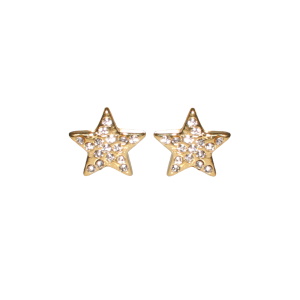 Boucles d'oreilles puces en forme d'étoile en acier doré serties de strass.