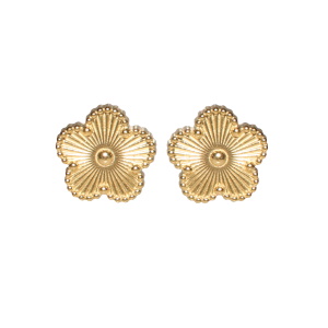 Boucles d'oreilles puces en forme de fleur en acier doré.