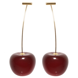 Boucles d'oreilles pendantes en forme de cerises en acier doré.