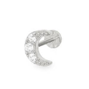 Piercing en forme de croissant de lune en acier chirurgical argenté serti de strass.