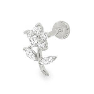 Sublime piercing d'oreilles ou de tragus en acier argenté, orné de strass taille brillant, capturant la lumière avec une brillance exceptionnelle. Un design floral délicat qui ajoute une touche de féminité et de raffinement à toute tenue. Parfait pour illuminer votre quotidien ou comme cadeau précieux.
