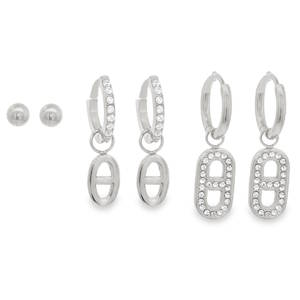 Ce lot de boucles d'oreilles en acier inoxydable argenté offre un mélange parfait de minimalisme et d'éclat. Conçu pour celles qui aiment multiplier les piercings ou varier les plaisirs, cet ensemble propose trois styles distincts et complémentaires. Une paire de clous d'oreilles en forme de billes lisses. Discrètes et élégantes, elles sont idéales pour un usage quotidien ou pour habiller un deuxième ou troisième trou. Une paire de petites créoles (huggies) pavées de cristaux brillants sur la face avant. Elles arborent un pendentif amovible en forme de maillon marin ou grain de café au fini poli et miroir. Une paire de créoles lisses surmontées d'un charm grain de café entièrement serti de cristaux. C'est la pièce maîtresse de l'ensemble, apportant une touche de sophistication et de lumière à votre visage.