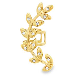 Affirmez votre style avec cette bague d'oreille (ear cuff) d'une finesse exceptionnelle, conçue pour épouser délicatement le contour de votre oreille sans nécessiter de perçage supplémentaire. Inspirée par la noblesse du laurier, cette pièce présente une tige incurvée ornée de douze feuilles délicates en acier inoxydable 316L. Chaque feuille est ponctuée en son centre d'un cristal étincelant, captant la lumière à chaque mouvement pour un éclat subtil et raffiné. Sa forme organique et fluide apporte une touche de poésie et de modernité à votre allure. Grâce à son anneau ajustable situé à l'arrière, ce bijou se fixe simplement sur le cartilage (hélix) pour un maintien sûr et confortable tout au long de la journée.