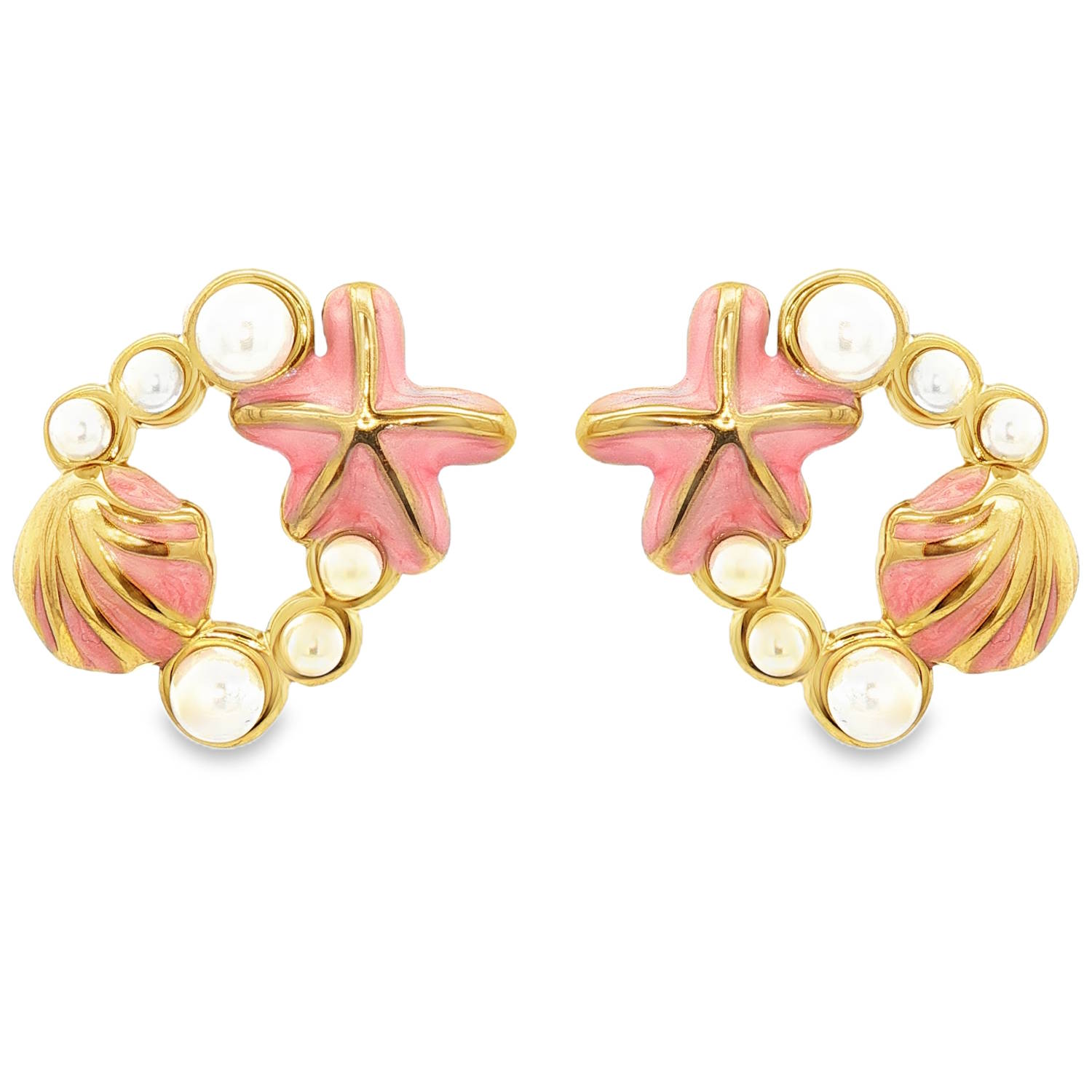 Ces boucles d'oreilles raffinées en acier doré arbore un design marin évoquant un coquillage et une étoile de mer délicatement ciselés et émaillés de rose.<br/>Les perles de forme ronde et à l'éclat satiné apportent une touche d'élégance classique.<br/>Ce bijou sophistiqué combine harmonieusement la chaleur du doré avec la douceur nacrée de la perle, idéal pour sublimer une tenue formelle. Coquillage Etoile Pendantes Perle Adolescent Adulte Animaux Eté Femme Fille Nature Printemps Ces boucles d'oreilles raffinées en acier doré arbore un design marin évoquant un coquillage et une étoile de mer délicatement ciselés et émaillés de rose.<br/>Les perles de forme ronde et à l'éclat satiné apportent une touche d'élégance classique.<br/>Ce bijou sophistiqué combine harmonieusement la chaleur du doré avec la douceur nacrée de la perle, idéal pour sublimer une tenue formelle. Coquillage Etoile Pendantes Perle Adolescent Adulte Animaux Eté Femme Fille Nature Printemps