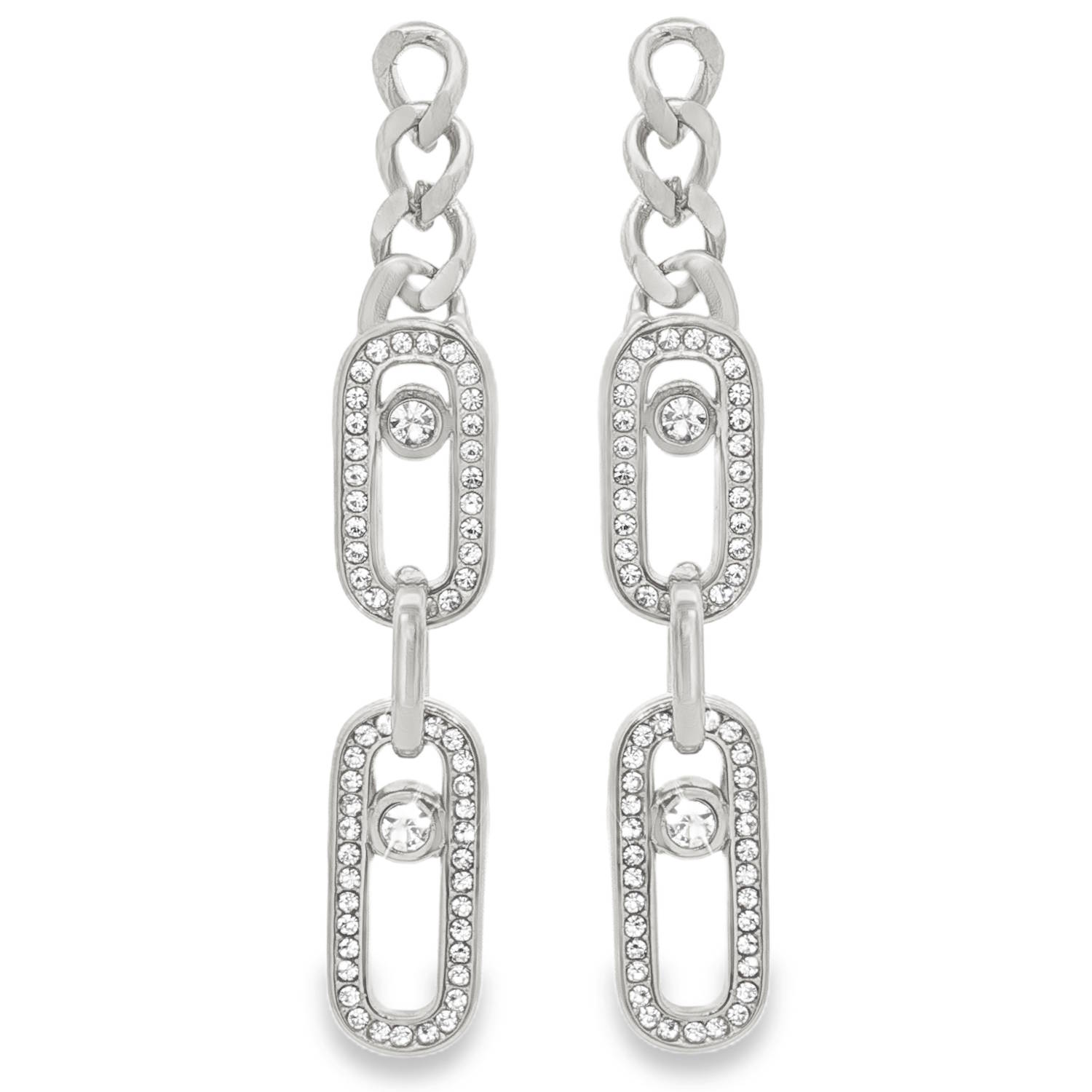 Apportez une touche de sophistication moderne à votre allure avec ces boucles d'oreilles pendantes au design architectural. Alliant la robustesse de l'acier à l'éclat intemporel des cristaux, ces bijoux sont l'accessoire idéal pour celles qui recherchent une élégance contemporaine.<br/>La partie supérieure présente une chaîne de type gourmette aux maillons resserrés, offrant un contraste texturé avec le reste de la boucle.<br/>Le corps de la boucle est constitué de deux larges maillons ovales superposés. Chaque maillon est délicatement serti sur tout son pourtour de cristaux blancs scintillants.<br/>Au centre de chaque maillon ovale se trouve un cristal solitaire plus imposant, suspendu de manière à capturer la lumière à chaque mouvement du visage. Grain de café Pendantes Strass Adolescent Adulte Femme Fille Indémodable Apportez une touche de sophistication moderne à votre allure avec ces boucles d'oreilles pendantes au design architectural. Alliant la robustesse de l'acier à l'éclat intemporel des cristaux, ces bijoux sont l'accessoire idéal pour celles qui recherchent une élégance contemporaine.<br/>La partie supérieure présente une chaîne de type gourmette aux maillons resserrés, offrant un contraste texturé avec le reste de la boucle.<br/>Le corps de la boucle est constitué de deux larges maillons ovales superposés. Chaque maillon est délicatement serti sur tout son pourtour de cristaux blancs scintillants.<br/>Au centre de chaque maillon ovale se trouve un cristal solitaire plus imposant, suspendu de manière à capturer la lumière à chaque mouvement du visage. Grain de café Pendantes Strass Adolescent Adulte Femme Fille Indémodable