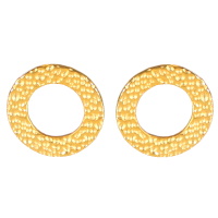 Boucles d'oreilles composées d'un cercle martelé en acier 316L doré.