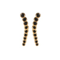 Boucles d'oreilles pendantes en acier doré pavées de strass de couleur noire.