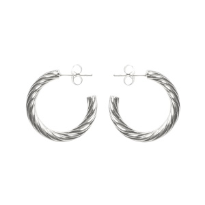 Boucles d'oreilles créoles ouvertes fil torsade en acier argenté.