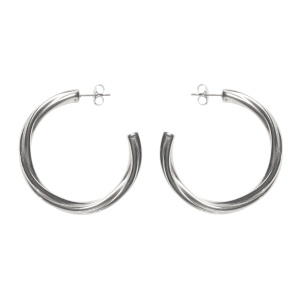 Boucles d'oreilles créoles ouvertes fil torsade en acier argenté.