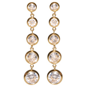 Boucles d'oreilles pendantes en acier doré composées d'oxydes de zirconium blancs sertis clos.