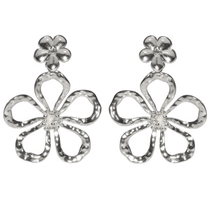 Boucles d'oreilles pendantes en forme de fleurs en acier argenté.