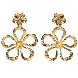 Boucles d'oreilles pendantes en forme de fleurs en acier doré.