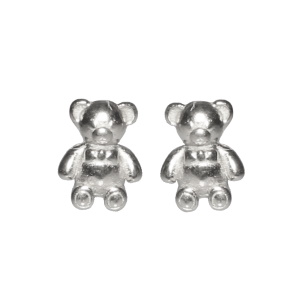 Boucles d'oreilles puces en forme de nounours en acier argenté.