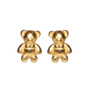 Boucles d'oreilles puces en forme de nounours en acier doré.