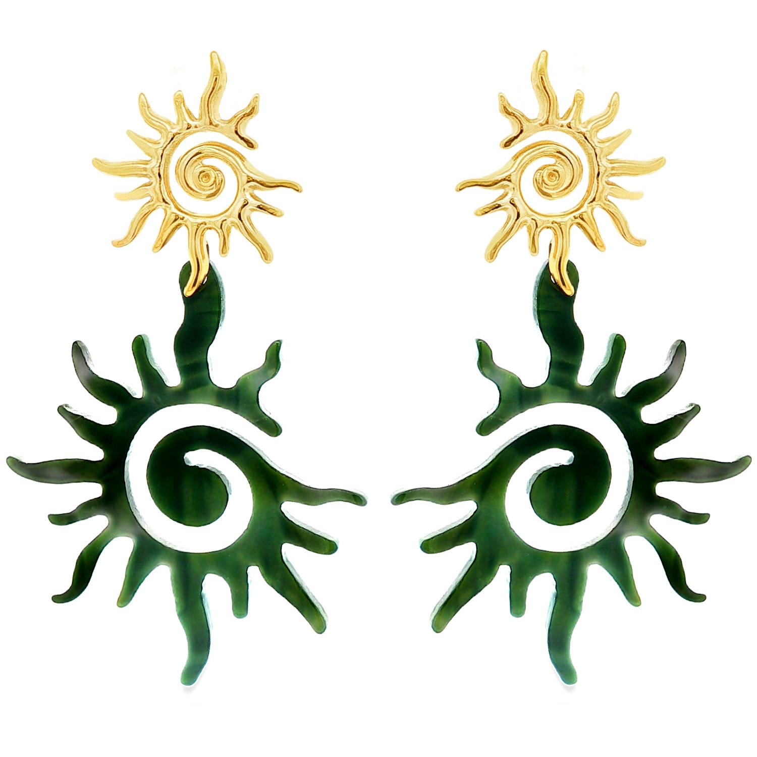 Ces boucles d'oreilles pendantes, en acier doré éclatant, arborent un design solaire unique.<br/>Une spirale centrale tourbillonnante irradie d'une élégance saisissante.<br/>L'association de formes dynamiques et de la chaleur du doré en fait un bijou captivant, parfait pour ajouter une touche de lumière à votre style. Pendantes Soleil Adolescent Adulte Automne Femme Fille Hiver Nature Ces boucles d'oreilles pendantes, en acier doré éclatant, arborent un design solaire unique.<br/>Une spirale centrale tourbillonnante irradie d'une élégance saisissante.<br/>L'association de formes dynamiques et de la chaleur du doré en fait un bijou captivant, parfait pour ajouter une touche de lumière à votre style. Pendantes Soleil Adolescent Adulte Automne Femme Fille Hiver Nature