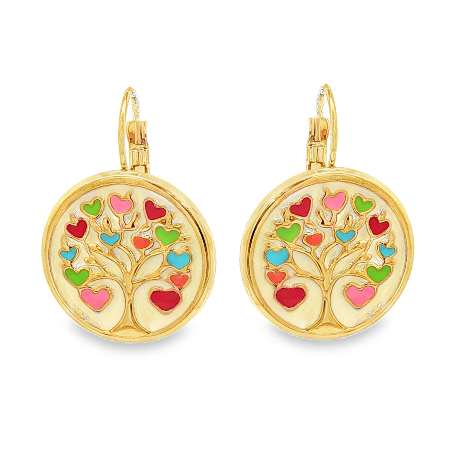 Apportez une touche de poésie et de sérénité à votre allure avec ces magnifiques boucles d'oreilles pendantes. Alliant la robustesse de l'acier et la finesse du travail artisanal, ce bijou célèbre le symbole universel de l'Arbre de Vie.<br/>Chaque boucle présente un médaillon circulaire mettant en scène un Arbre de Vie finement sculpté. Ses branches s'étendent pour porter, non pas des feuilles, mais une multitude de petits cœurs en émail. Les nuances de rouge, rose, vert prairie et bleu turquoise créent un contraste vibrant sur le fond crème. Arbre Pendantes Rond Adolescent Adulte Eté Femme Fille Nature Printemps Symboles Apportez une touche de poésie et de sérénité à votre allure avec ces magnifiques boucles d'oreilles pendantes. Alliant la robustesse de l'acier et la finesse du travail artisanal, ce bijou célèbre le symbole universel de l'Arbre de Vie.<br/>Chaque boucle présente un médaillon circulaire mettant en scène un Arbre de Vie finement sculpté. Ses branches s'étendent pour porter, non pas des feuilles, mais une multitude de petits cœurs en émail. Les nuances de rouge, rose, vert prairie et bleu turquoise créent un contraste vibrant sur le fond crème. Arbre Pendantes Rond Adolescent Adulte Eté Femme Fille Nature Printemps Symboles