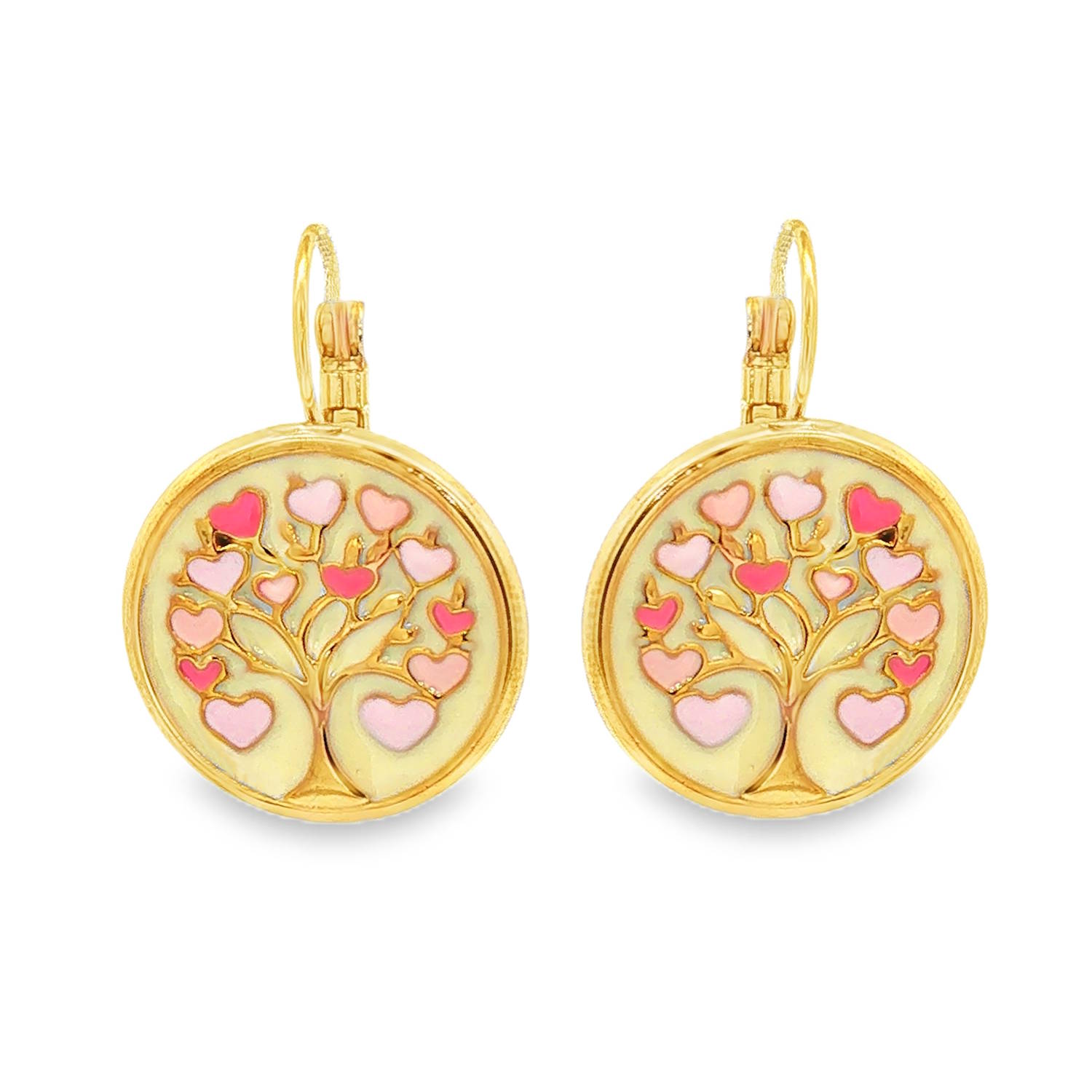 Apportez une touche de poésie et de sérénité à votre allure avec ces magnifiques boucles d'oreilles pendantes. Alliant la robustesse de l'acier et la finesse du travail artisanal, ce bijou célèbre le symbole universel de l'Arbre de Vie.<br/>Chaque boucle présente un médaillon circulaire arborant un Arbre de Vie stylisé. Les feuilles sont remplacées par une multitude de petits cœurs, symbolisant les liens affectifs et la vitalité.<br/>L'émail offre un dégradé harmonieux de roses tendres, fuchsia et pastels, qui ressortent joliment sur un fond crème. Arbre Pendantes Rond Adolescent Adulte Eté Femme Fille Nature Printemps Symboles Apportez une touche de poésie et de sérénité à votre allure avec ces magnifiques boucles d'oreilles pendantes. Alliant la robustesse de l'acier et la finesse du travail artisanal, ce bijou célèbre le symbole universel de l'Arbre de Vie.<br/>Chaque boucle présente un médaillon circulaire arborant un Arbre de Vie stylisé. Les feuilles sont remplacées par une multitude de petits cœurs, symbolisant les liens affectifs et la vitalité.<br/>L'émail offre un dégradé harmonieux de roses tendres, fuchsia et pastels, qui ressortent joliment sur un fond crème. Arbre Pendantes Rond Adolescent Adulte Eté Femme Fille Nature Printemps Symboles