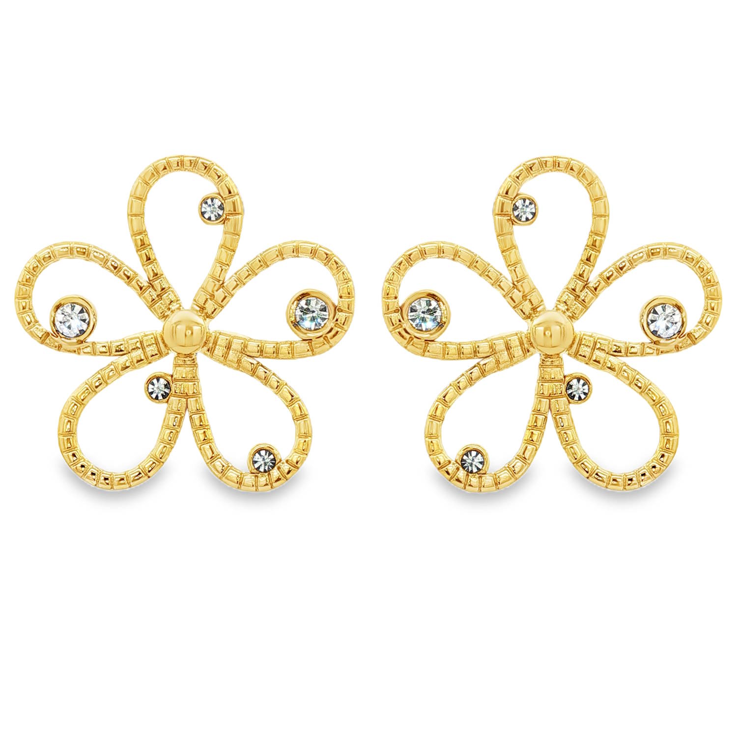 Apportez une touche de fraîcheur et de sophistication à votre allure avec ces magnifiques boucles d'oreilles en forme de fleurs. Conçues en acier inoxydable de haute qualité avec une finition dorée éclatante, elles allient durabilité et esthétique précieuse.<br/>Chaque boucle présente un motif de fleur à cinq pétales stylisés. Le travail du métal en relief, avec une texture finement ciselée, donne un aspect perlé très luxueux.<br/>Le cœur de chaque pétale est délicatement orné d'un cristal scintillant, apportant des points de lumière qui captent le regard à chaque mouvement. Pendantes Strass Adolescent Adulte Eté Femme Fille Fleurs Nature Printemps Apportez une touche de fraîcheur et de sophistication à votre allure avec ces magnifiques boucles d'oreilles en forme de fleurs. Conçues en acier inoxydable de haute qualité avec une finition dorée éclatante, elles allient durabilité et esthétique précieuse.<br/>Chaque boucle présente un motif de fleur à cinq pétales stylisés. Le travail du métal en relief, avec une texture finement ciselée, donne un aspect perlé très luxueux.<br/>Le cœur de chaque pétale est délicatement orné d'un cristal scintillant, apportant des points de lumière qui captent le regard à chaque mouvement. Pendantes Strass Adolescent Adulte Eté Femme Fille Fleurs Nature Printemps