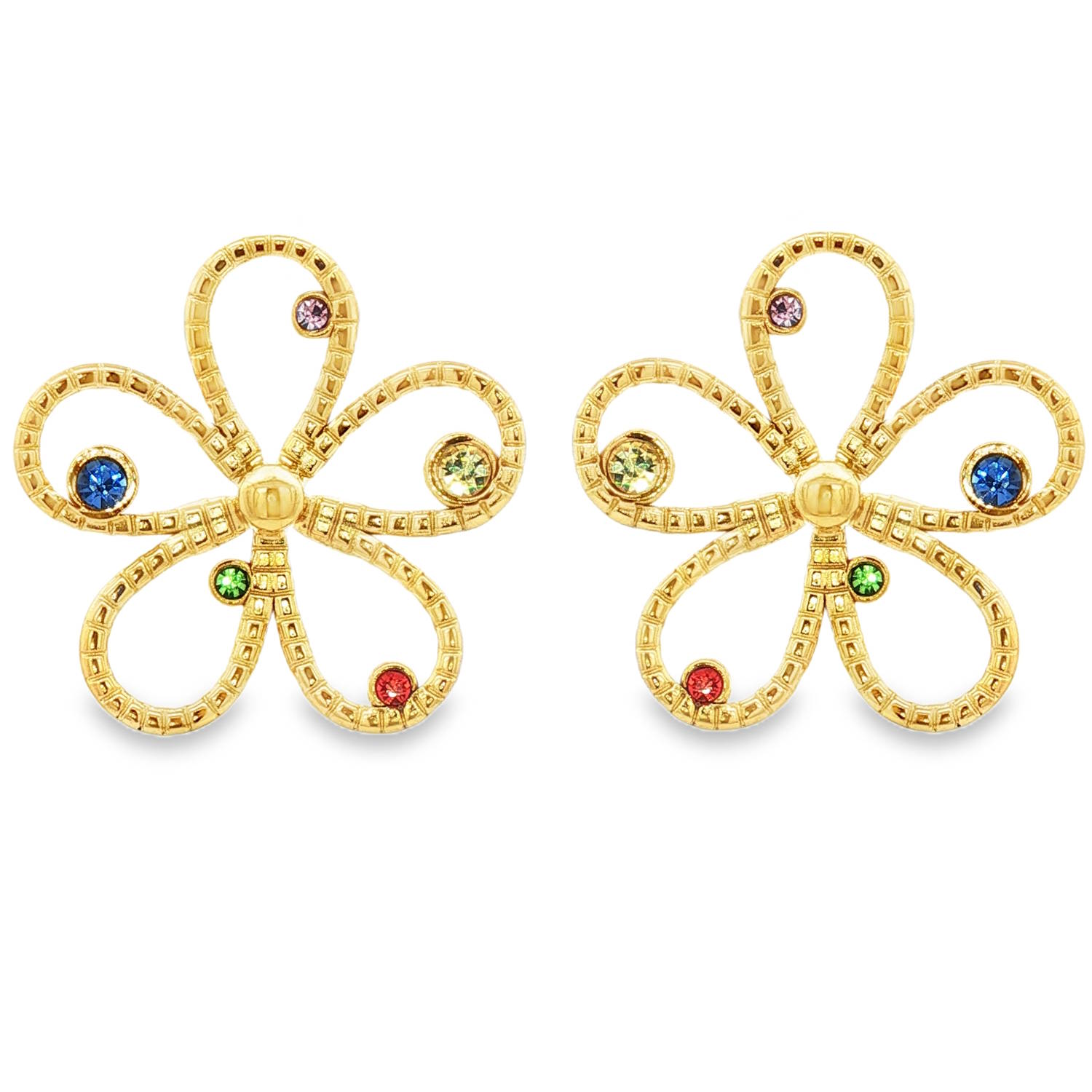 Apportez une touche de poésie et d'éclat à votre visage avec ces magnifiques boucles d'oreilles en acier inoxydable de haute qualité. Leur fini doré poli offre un éclat luxueux tout en garantissant une durabilité exceptionnelle et une résistance au ternissement.<br/>Ces bijoux se distinguent par leur structure en forme de fleur stylisée. Chaque pétale est délicatement formé par un fil d'acier texturé, rappelant la finesse de la joaillerie artisanale. Le centre bombé et lisse apporte une touche de modernité qui équilibre parfaitement le travail ciselé des contours.<br/>Chaque boucle est ornée de cinq cristaux scintillants, disposés avec soin sur les pétales pour capturer la lumière à chaque mouvement (Bleu saphir, Vert émeraude, Rouge rubis, Jaune ambre, Rose tendre). Pendantes Strass Adolescent Adulte Eté Femme Fille Fleurs Nature Printemps Apportez une touche de poésie et d'éclat à votre visage avec ces magnifiques boucles d'oreilles en acier inoxydable de haute qualité. Leur fini doré poli offre un éclat luxueux tout en garantissant une durabilité exceptionnelle et une résistance au ternissement.<br/>Ces bijoux se distinguent par leur structure en forme de fleur stylisée. Chaque pétale est délicatement formé par un fil d'acier texturé, rappelant la finesse de la joaillerie artisanale. Le centre bombé et lisse apporte une touche de modernité qui équilibre parfaitement le travail ciselé des contours.<br/>Chaque boucle est ornée de cinq cristaux scintillants, disposés avec soin sur les pétales pour capturer la lumière à chaque mouvement (Bleu saphir, Vert émeraude, Rouge rubis, Jaune ambre, Rose tendre). Pendantes Strass Adolescent Adulte Eté Femme Fille Fleurs Nature Printemps