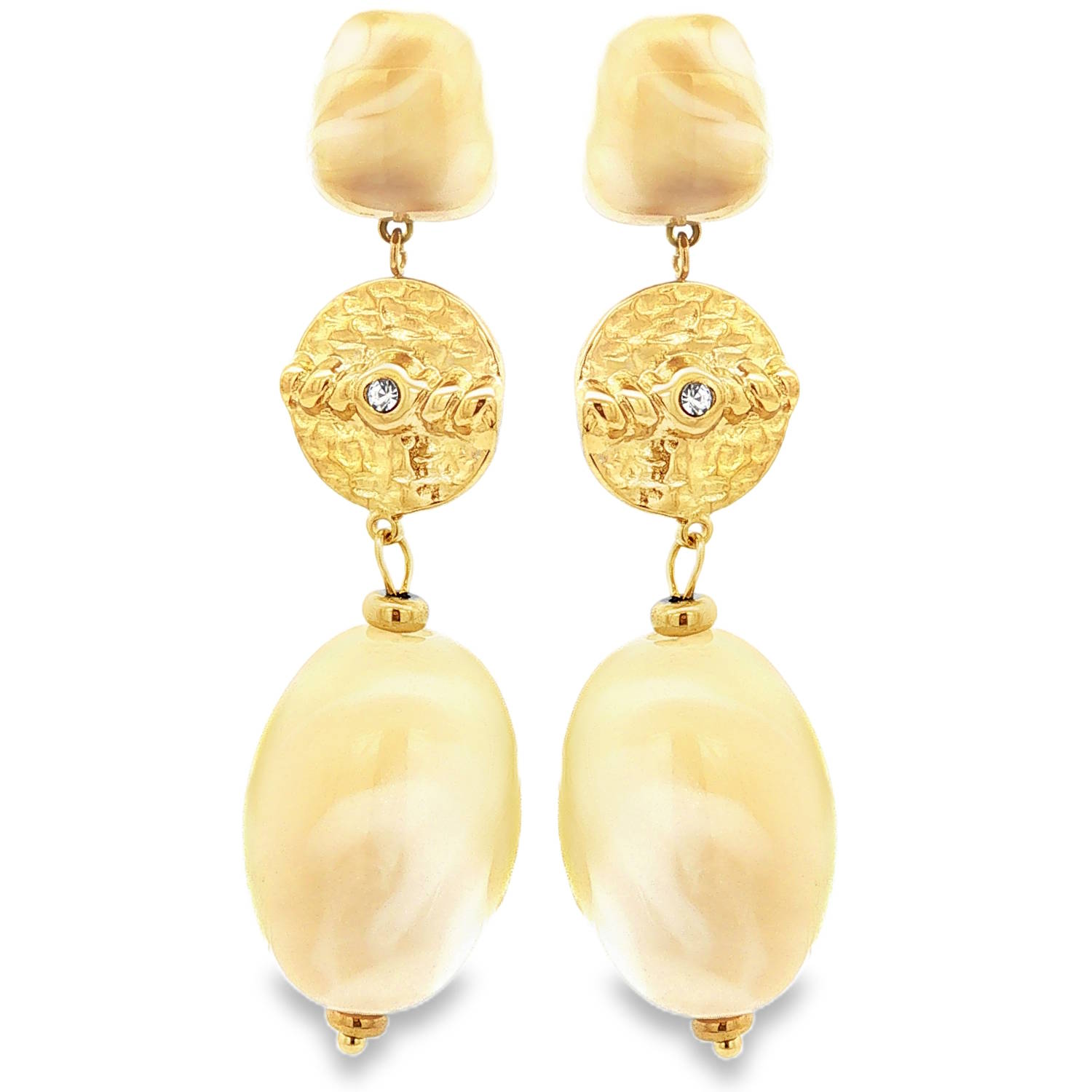 Affirmez votre style avec ces magnifiques boucles d'oreilles pendantes, une fusion parfaite entre l'esprit vintage et le design contemporain. Conçues en acier de haute qualité, elles offrent une allure luxueuse tout en garantissant une excellente durabilité.<br/>La partie centrale présente un disque au fini martelé, orné de motifs en relief et serti d'un cristal scintillant pour une touche de brillance subtile.<br/>L'ensemble est équilibré par des perles oblongues aux reflets nacrés et crémeux, rappelant le charme irrégulier et organique des perles baroques. Oeil Oeil de Turquie Ovale Pendantes Rond Strass Adolescent Adulte Eté Femme Fille Printemps Affirmez votre style avec ces magnifiques boucles d'oreilles pendantes, une fusion parfaite entre l'esprit vintage et le design contemporain. Conçues en acier de haute qualité, elles offrent une allure luxueuse tout en garantissant une excellente durabilité.<br/>La partie centrale présente un disque au fini martelé, orné de motifs en relief et serti d'un cristal scintillant pour une touche de brillance subtile.<br/>L'ensemble est équilibré par des perles oblongues aux reflets nacrés et crémeux, rappelant le charme irrégulier et organique des perles baroques. Oeil Oeil de Turquie Ovale Pendantes Rond Strass Adolescent Adulte Eté Femme Fille Printemps
