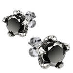 Boucles d'oreilles griffes de dragon en acier chirurgical 316L et oxyde de zirconium noir.