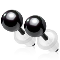 Boucles d'oreilles puces boules en céramique de couleur noire.