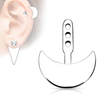 Pendentif pour boucles d'oreilles en forme de demi lune en acier argenté. 3 niveaux de hauteur.