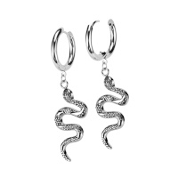 Boucles d'oreilles créoles avec pendants en forme de serpent en acier argenté.