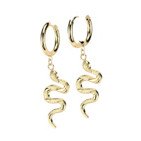Boucles d'oreilles créoles avec pendants en forme de serpent en acier doré.