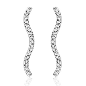 Boucles d'oreilles montantes en acier argenté pavées de strass.