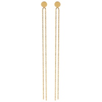 Boucles d'oreilles pendantes composées d'une puce ronde et de deux chaînes en acier doré.