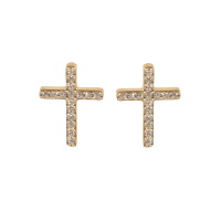 Boucles d'oreilles pendantes en forme de croix en acier doré pavées de strass.