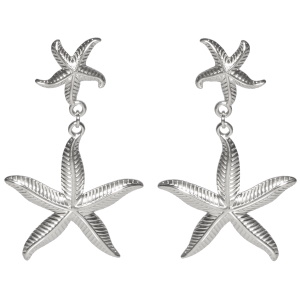 Boucles d'oreilles pendantes composées de deux étoiles de mer en acier argenté.