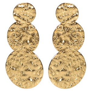 Boucles d'oreilles pendantes composées de pastilles martelées en acier doré.