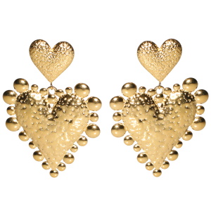 Boucles d'oreilles pendantes en forme de cœurs en acier doré.