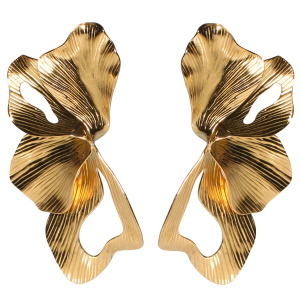 Boucles d'oreilles pendantes en forme de feuilles en acier doré.