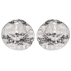 Boucles d'oreilles pendantes rondes martelées en acier argenté.