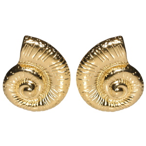 Boucles d'oreilles pendantes en forme de coquillage escargot en acier doré.