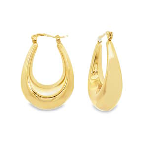 Ces boucles d'oreilles affichent un design contemporain et audacieux, parfaites pour apporter une touche de sophistication à n'importe quelle tenue. Une forme de créole ovale et généreusement bombée, s'inspirant de la tendance teardrop (goutte d'eau) très actuelle. Conçues dans un métal à la finition dorée éclatante (acier inoxydable poli) avec un effet miroir qui capte magnifiquement la lumière.